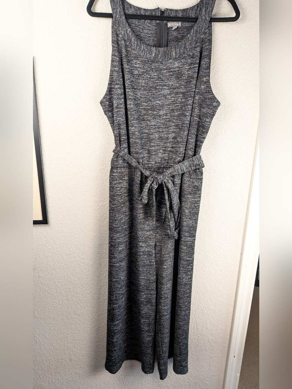 T By Talbots Stretch Knit Jumpsuit XL Heathered Gray Elastic Waist Sleeveless